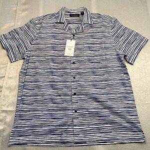 Roundtree & Yorke Navy and White Striped Button-Down Shirt